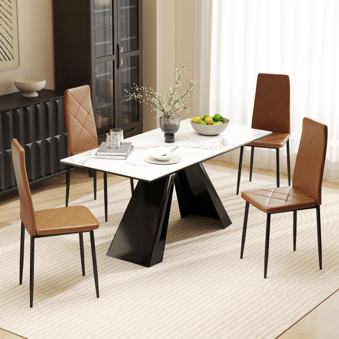  Set de 4 scaune de sufragerie cu spatar inalt, 41x50x97cm, maro [2]
