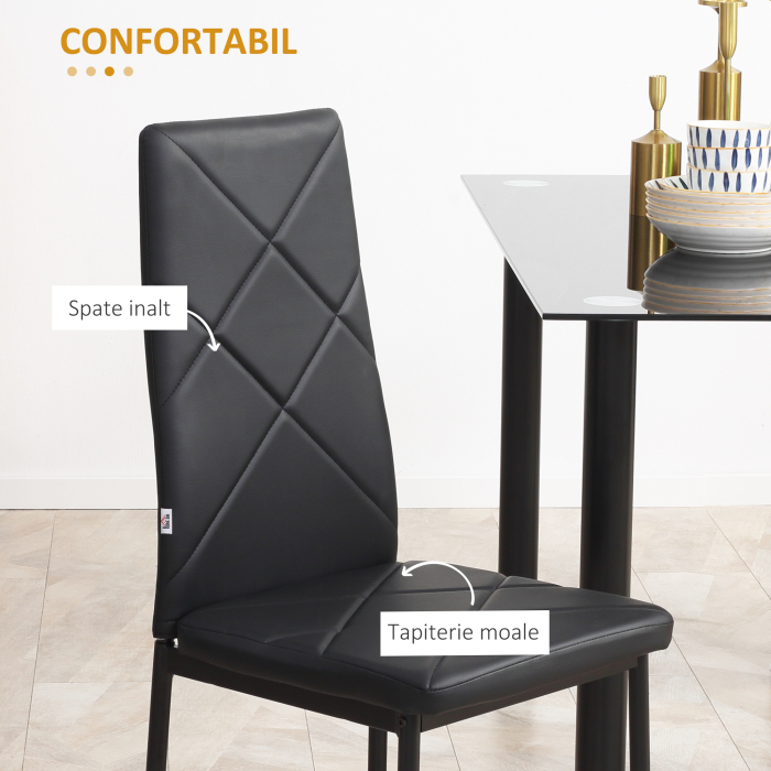  Set de 4 scaune de sufragerie cu spatar inalt, moderne din piele artificiala si otel, 41x50x97cm, negru [6]