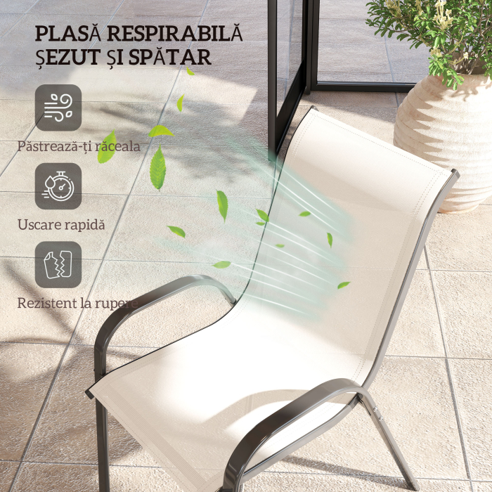  Set de 4 Scaune Suprapozabile cu Spatar inalt si sezut din Plasa, 54x71x93 cm, Negru [5]