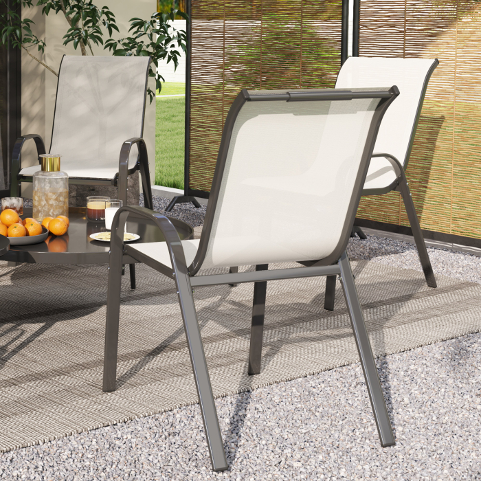  Set de 4 Scaune Suprapozabile cu Spatar inalt si sezut din Plasa, 54x71x93 cm, Negru [9]