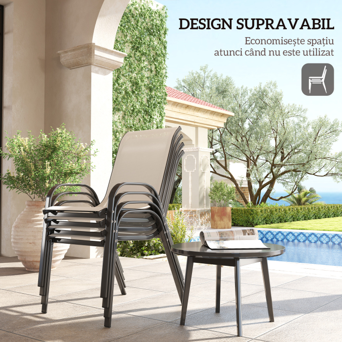  Set de 4 Scaune Suprapozabile cu Spatar inalt si sezut din Plasa, 54x71x93 cm, Negru [4]