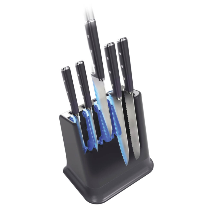 Set de 5 cutite & suport Tefal EverSharp Pro K297S644, inox german, maner ergonomic, sistem de ascutire integrat, negru & argintiu [3]