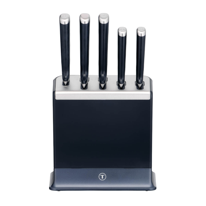 Set de 5 cutite & suport Tefal EverSharp Pro K297S644, inox german, maner ergonomic, sistem de ascutire integrat, negru & argintiu [2]