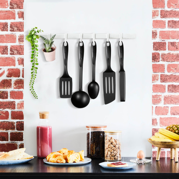 Set de 5 piese Tefal Bienvenue K001A504, rezistent la temperaturi inalte, nylon cu 15% fibra de sticla, negru [8]