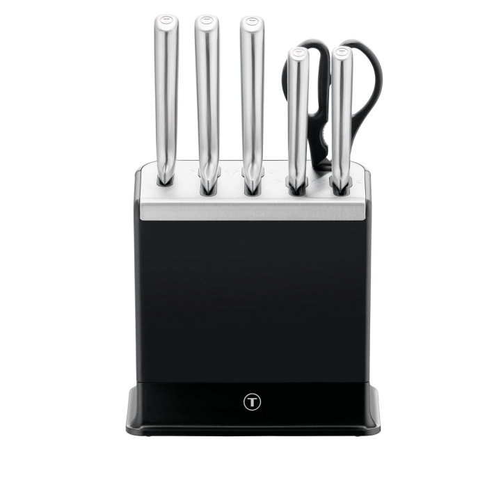 Set de 6 piese & suport Tefal Eversharp Pro K2977S44, inox german, maner ergonomic, sistem de ascutire integrat, negru & argintiu [17]