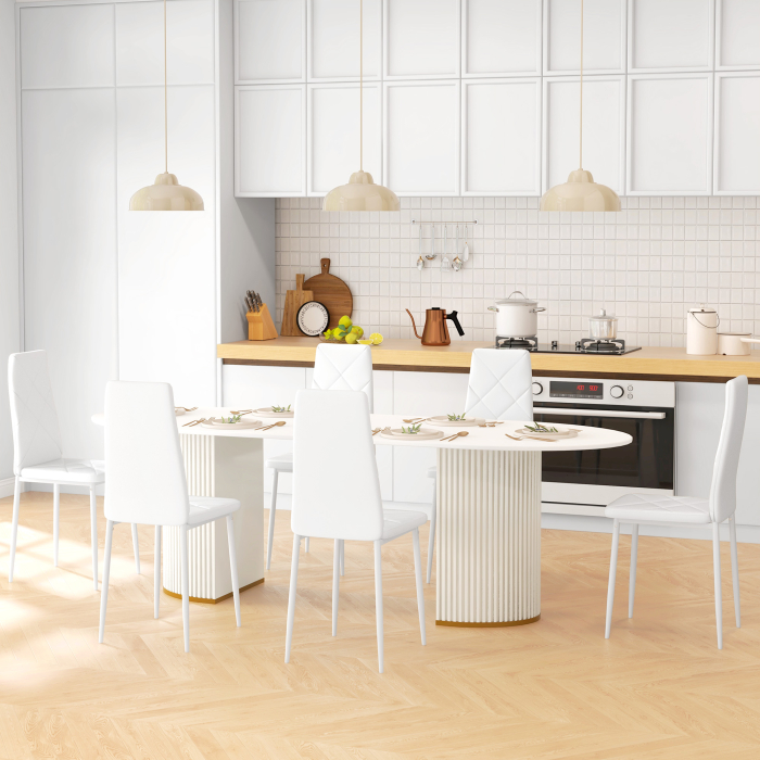  Set de 6 Scaune de Dining Moderne cu Spatar inalt din Piele Ecologica si Otel, 41x50x97 cm, Alb [2]