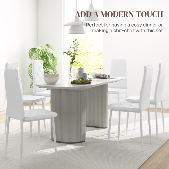  Set de 6 Scaune de Dining Moderne cu Spatar inalt din Piele Ecologica si Otel, 41x50x97 cm, Alb [4]