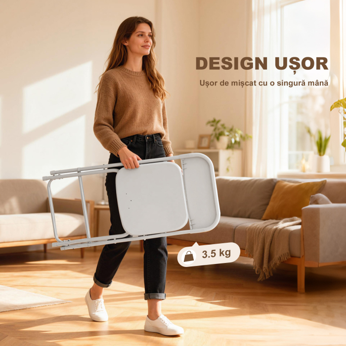  Set de 6 Scaune Pliabile din PP cu Orificii de Drenaj, Scaune Economice Portabile din Otel, Scaun Pliabil pentru Interior, Casa, Birou, Bucatarie, Evenimente, 45x49x79,5 cm, Alb [6]