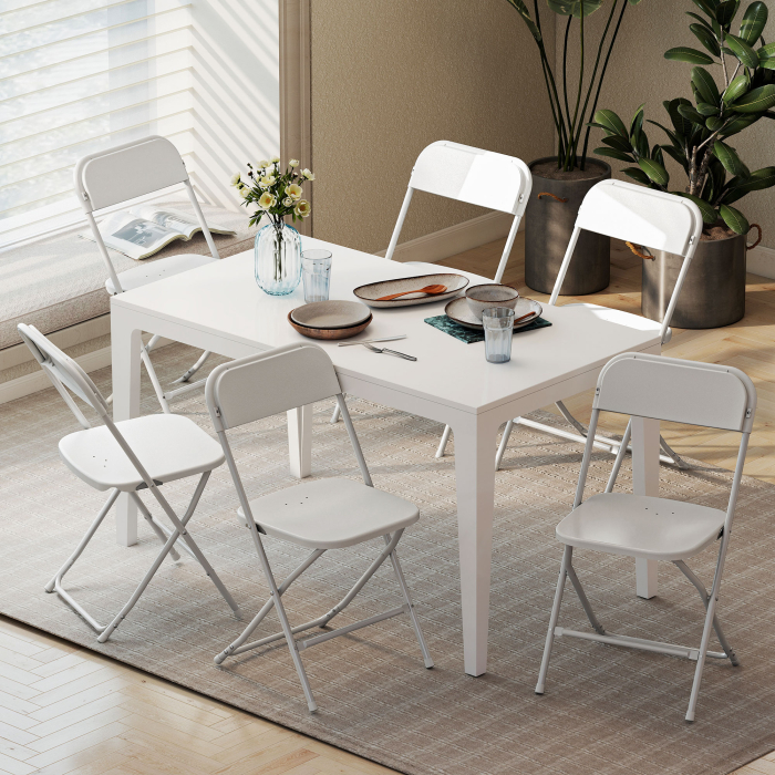  Set de 6 Scaune Pliabile din PP cu Orificii de Drenaj, Scaune Economice Portabile din Otel, Scaun Pliabil pentru Interior, Casa, Birou, Bucatarie, Evenimente, 45x49x79,5 cm, Alb [2]