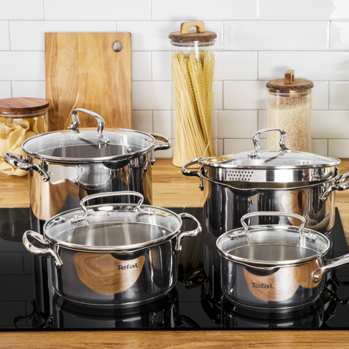Set de 7 piese Tefal Duetto+ G719S735, oale cu capac de sticla 16 / 20 / 24 cm, cratita 16 cm, inductie, inox, manere nituite, margini turnare, g [4]