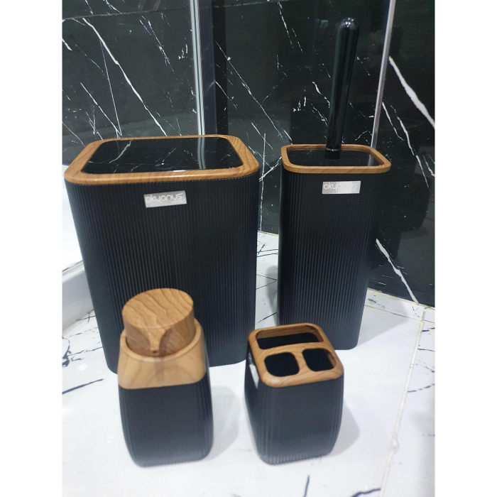 Set de accesorii patrate pentru baie din plastic, 5 piese, negru maro [4]