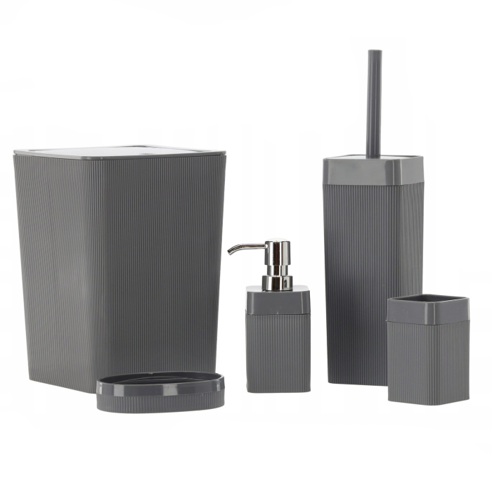 Set de accesorii pentru baie din plastic, 5 piese, gri [1]