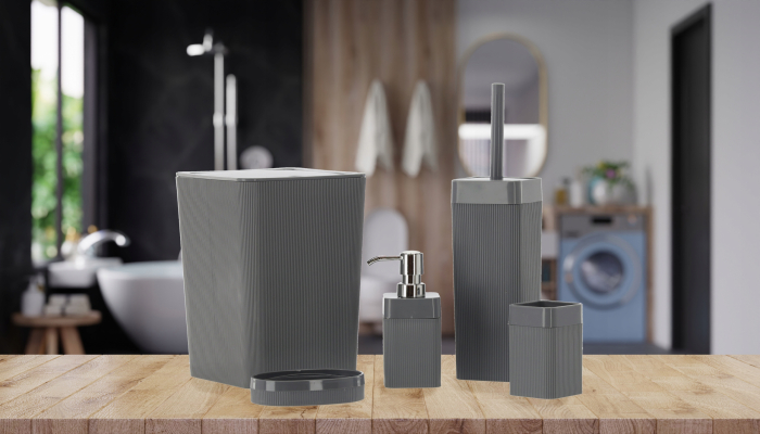 Set de accesorii pentru baie din plastic, 5 piese, gri [4]