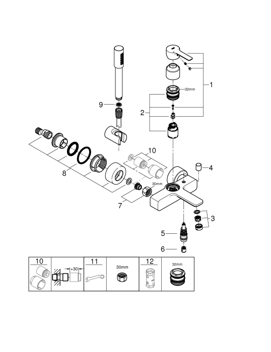 Set de cada Grohe 33850001, 1 bar, 66 mm, 1.25 m, 244 mm, 184 mm, 2 orificii instalare, 1 functii para dus, Crom [4]