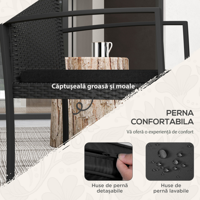  Set de cafea din ratan PP din 3 piese cu perne, Mobilier [4]