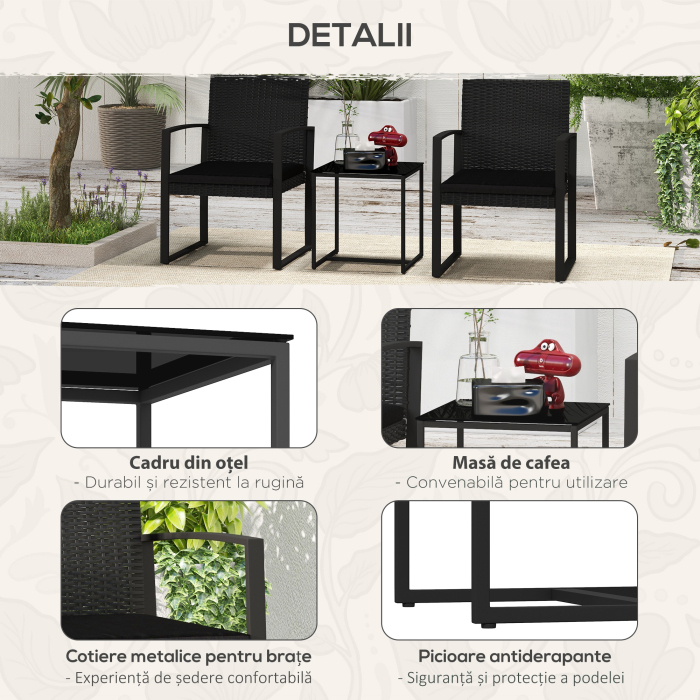 Set de cafea din ratan PP din 3 piese cu perne, Mobilier [6]