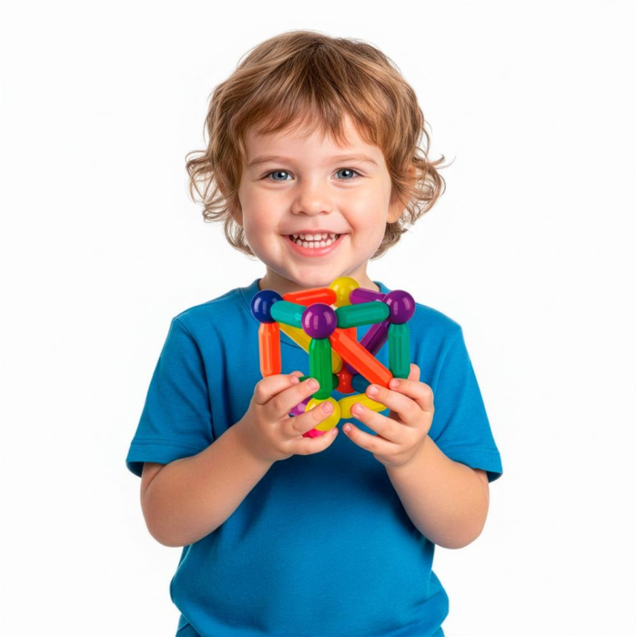 Set constructie tije bile magnetice educative copii 100 piese, structuri 3d, multicolor [2]