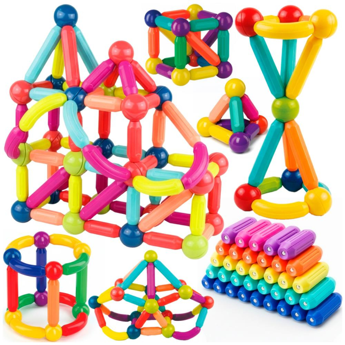 Set constructie tije bile magnetice educative copii 100 piese, structuri 3d, multicolor [20]