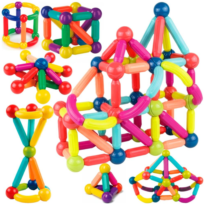 Set constructie tije bile magnetice educative copii 100 piese, structuri 3d, multicolor [19]