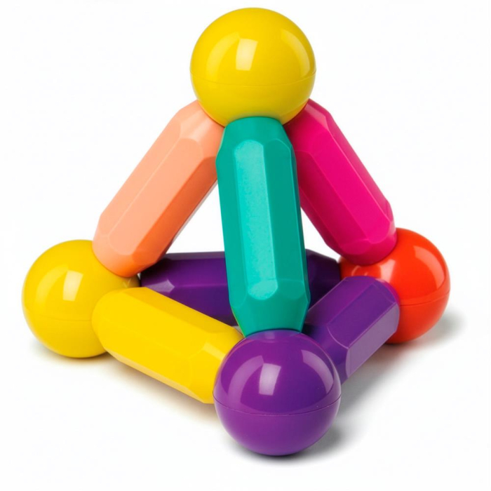 Set constructie tije bile magnetice educative copii 100 piese, structuri 3d, multicolor [10]