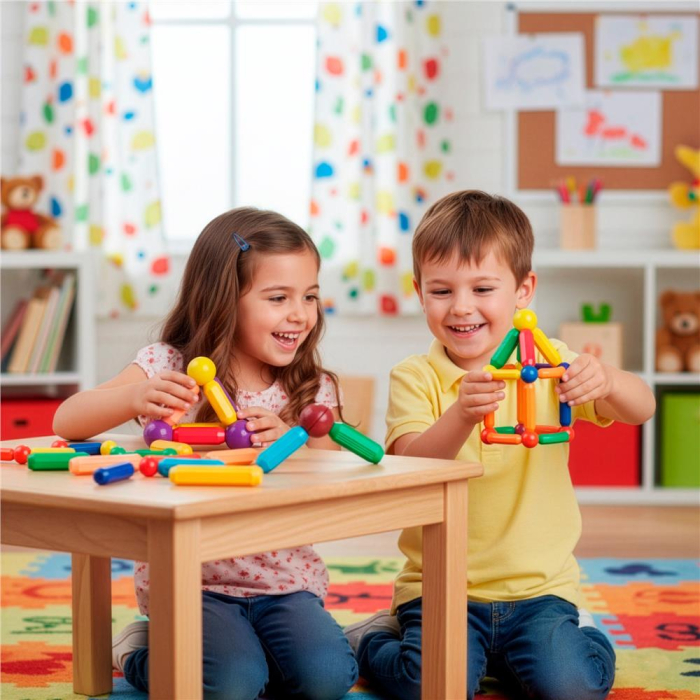 Set constructie tije bile magnetice educative copii 100 piese, structuri 3d, multicolor [4]