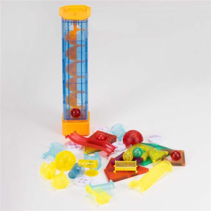 Set constructie cuburi magnetice pista bile led copii 134 piese, turn lift, multicolor [9]