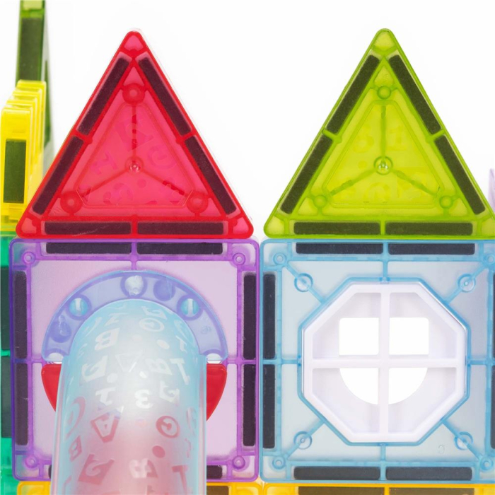 Set constructie cuburi magnetice pista bile led copii 66 piese, rampe tuneluri, multicolor [5]