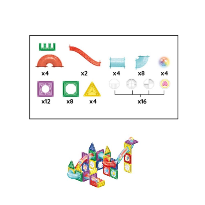 Set constructie cuburi magnetice pista bile led copii 66 piese, rampe tuneluri, multicolor [9]