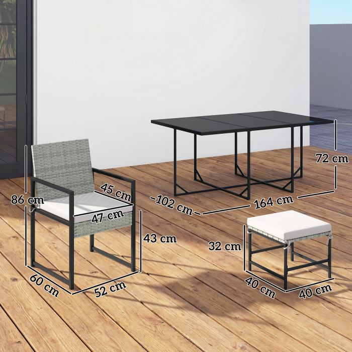  Set de dining pentru patio 11 piese, mobilier exterior cu 6 fotolii, 4 pouf, gri [3]