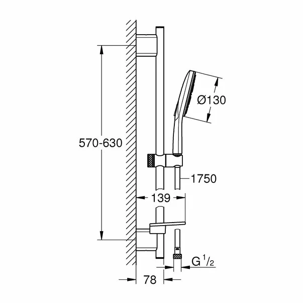 Coloana de dus Grohe 26546000, 1.75 m, 130 mm, 600 mm, 3 functii para dus, 1/2 conexiune furtun, Crom [2]