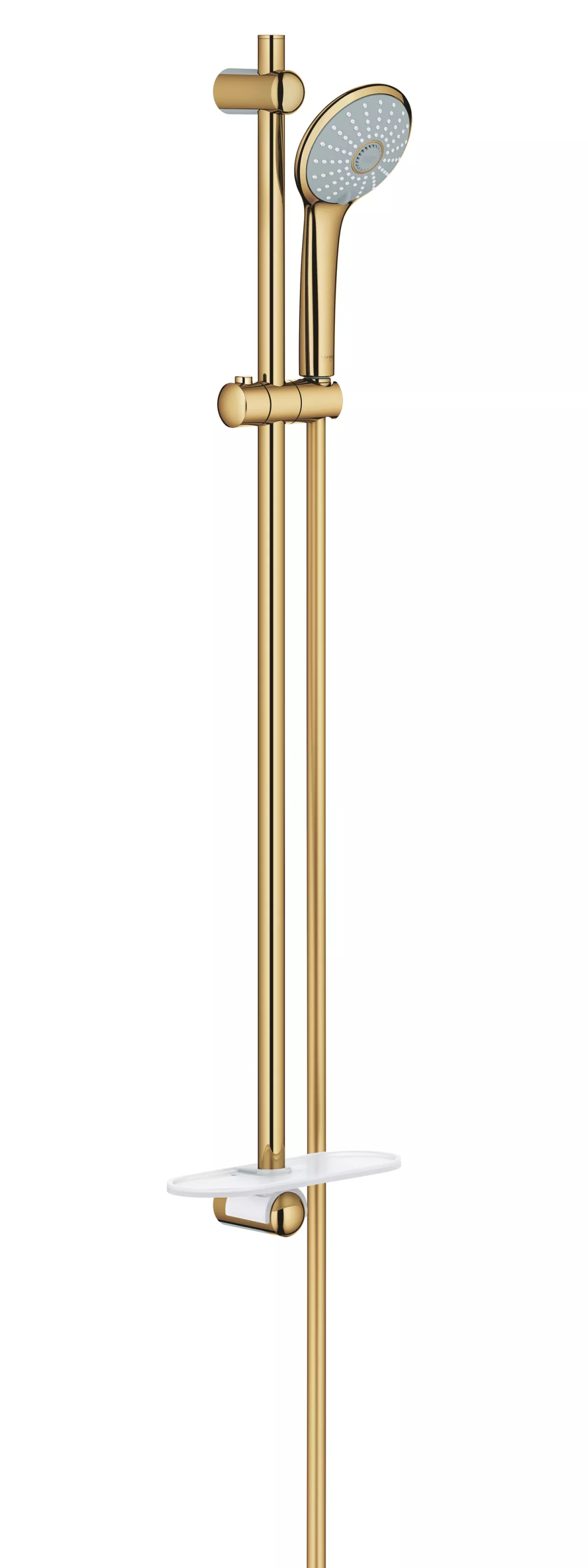 Set de dus Grohe Essence 33636GL1, 1/2'', aparent, monocomanda, 3 functii, 900 mm, etajera, anti-calcar, lucios, auriu [3]