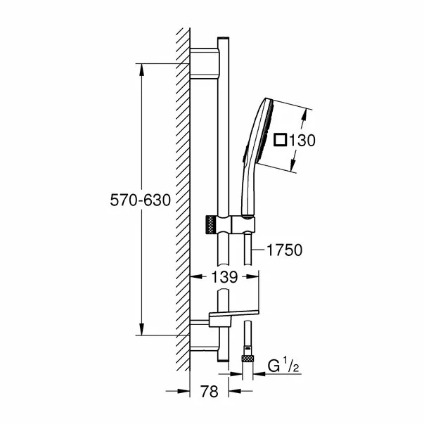 Coloana de dus Grohe 26583000, SmartActive Cube 130, montaj aparent, pentru un dus confortabil zilnic, crom [2]