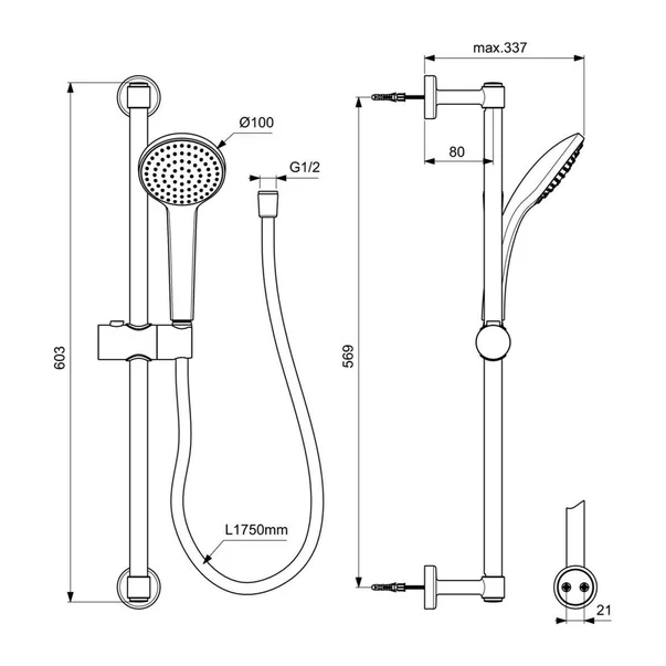 Set de dus Ideal Standard IdealRain Soft negru mat 1 functie si bara 60 cm [2]