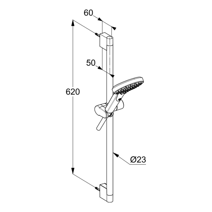 Set de duș, Kludi, xDive, cu pară 1S, bară de 60cm și furtun de 160cm, crom [2]