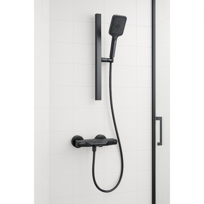 Set de dus La Brocca BAS005, 2 functii, Presiune ridicata, Jet reglabil, Montare rapida, Para de dus, Negru Mat [2]