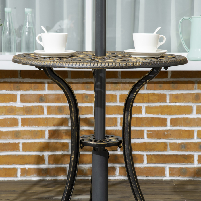  Set de Exterior 3 Piese din Aluminiu cu 2 Scaune de Gradina si Masa Rotunda cu Orificiu pentru Umbrela, Bronz [8]