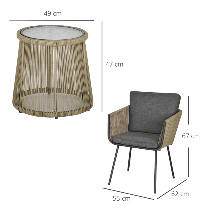  Set de Exterior cu Masuta din Sticla si 2 Scaune de Gradina din Ratan Stil Boho, Cafea [3]