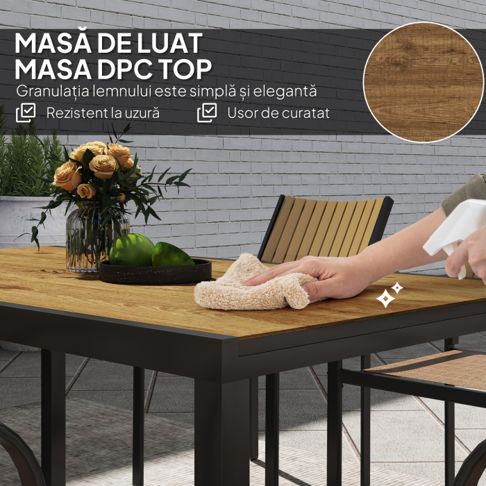  Set de Exterior din 7 Piese cu Masa Extensibila si 6 Scaune Suprapozabile, 160/240x90x74 cm, Maro [6]