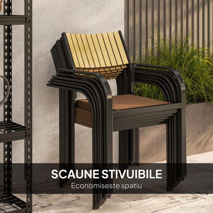  Set de Exterior din 7 Piese cu Masa Extensibila si 6 Scaune Suprapozabile, 160/240x90x74 cm, Maro [5]