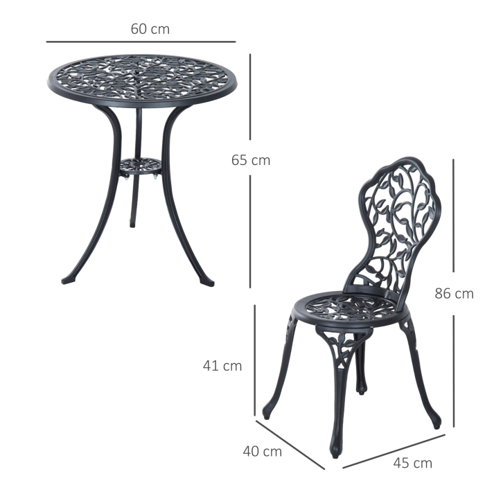  Set de Gradina 3 Piese cu 2 Scaune de Exterior si Masa Rotunda din Aluminiu, Negru [3]