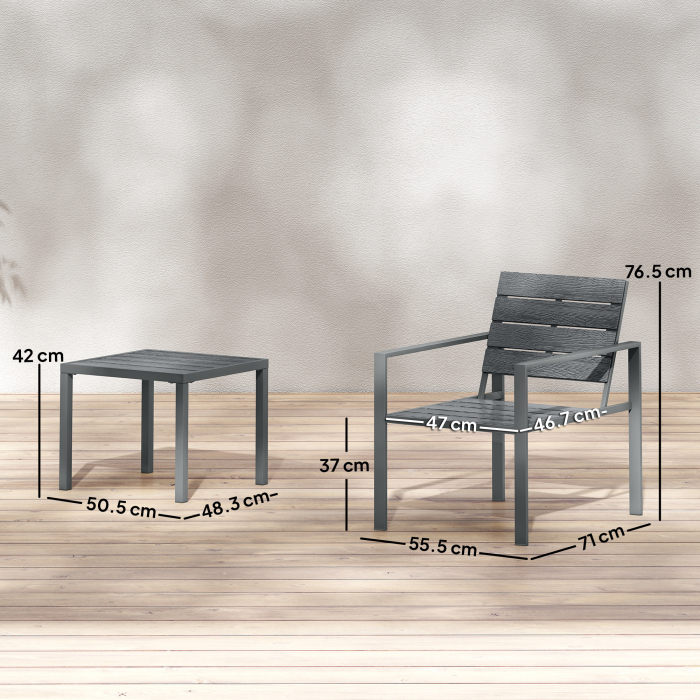  Set de Gradina 3 piese cu 2 Scaune de Exterior si Masuta de Cafea, din HDPE si Metal, Gri inchis [3]