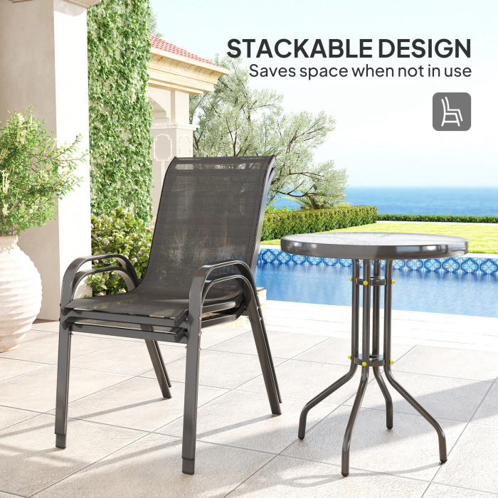  Set de Gradina 3 Piese cu 2 Scaune de Gradina 54x71x93 cm si Masuta Rotunda Ø60x71 cm din Otel Negru [5]