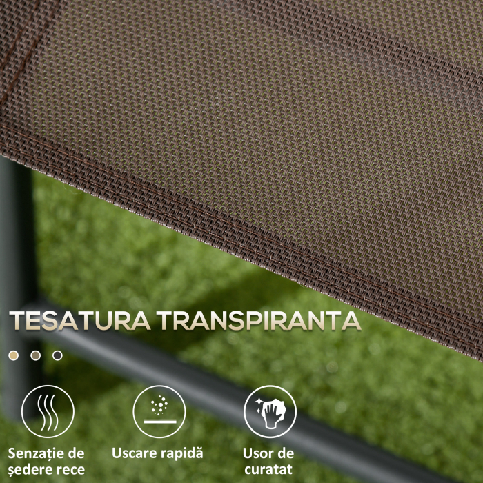  Set de Gradina 3 Piese cu 2 Scaune Pliabile si Masa Rotunda, Set Mobilier de Exterior din Metal si Sticla, Maro [6]