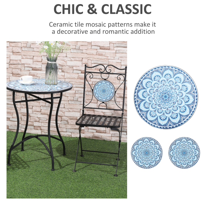 Set de Gradina 3 Piese  cu Mozaic, din Metal, Albastru [4]