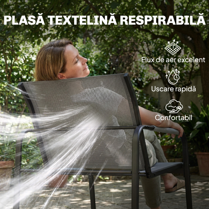  Set de Gradina 4 Piese, Canapea cu 2 Locuri, 2 Fotolii, Masuta din Sticla Temperata, Gri [5]