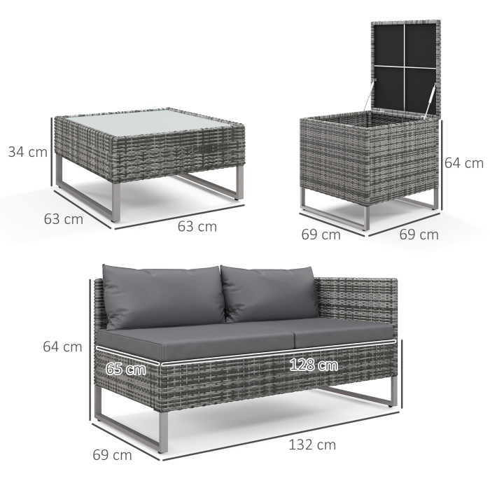  Set de Gradina 4 Piese cu 2 Canapele cu 2 Locuri, Masuta de Cafea si Masa inalta, din Otel si Ratan [3]