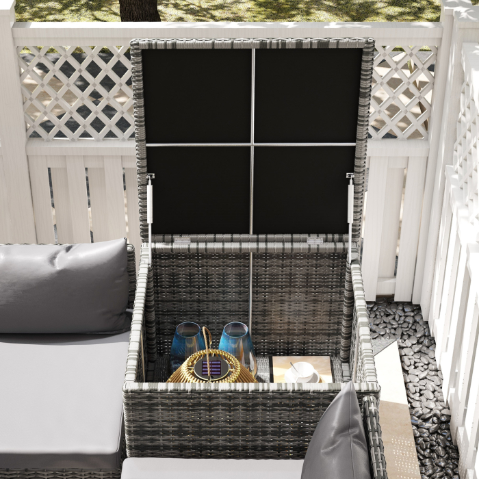  Set de Gradina 4 Piese cu 2 Canapele cu 2 Locuri, Masuta de Cafea si Masa inalta, din Otel si Ratan [9]