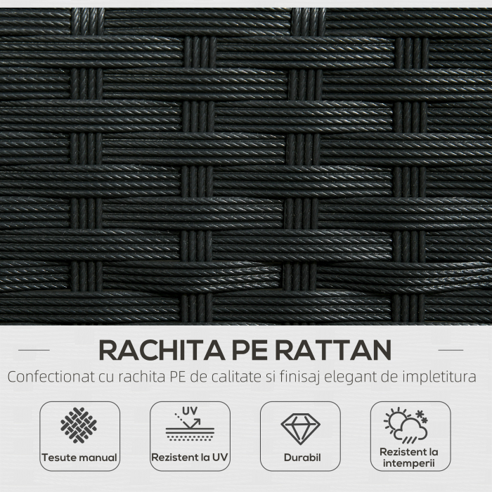  Set de Gradina 4 Piese din Ratan cu 2 Scaune, Fotoliu de Gradina cu 2 Locuri si Masuta Joasa de Cafea, Negru si Crem [5]