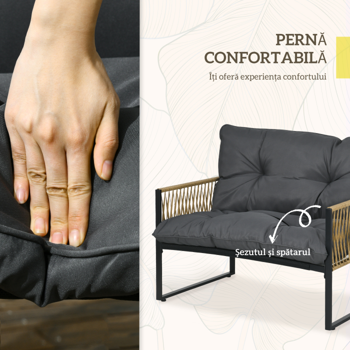  Set de Gradina 4 Piese din Ratan cu Canapea, 2 Scaune si Masuta de Cafea, Gri si Maro [5]