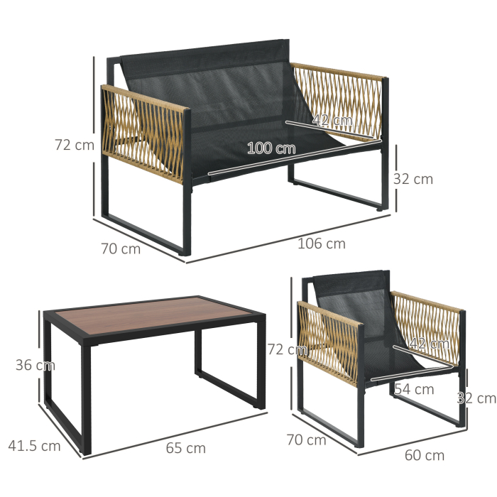  Set de Gradina 4 Piese din Ratan cu Canapea, 2 Scaune si Masuta de Cafea, Gri si Maro [3]
